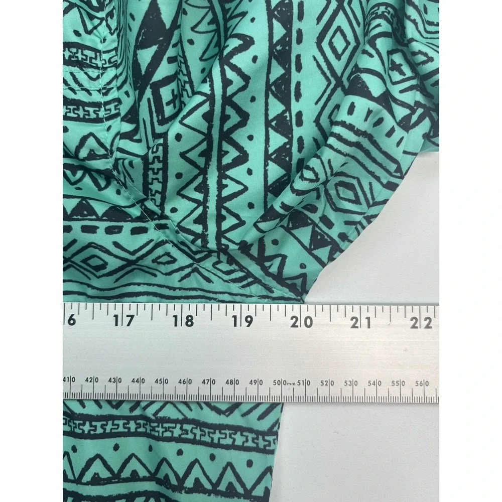 Zine women's Teal Athletic Aztec‎ full zip hooded windbreaker jacket size Large